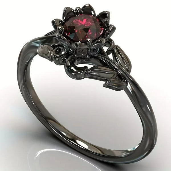 Charm Black Color Flower Round Rings for Women