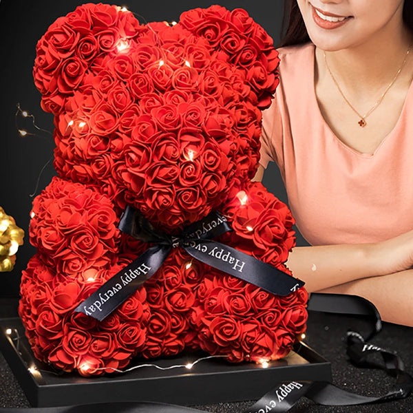 Rose Bear With Box Lights