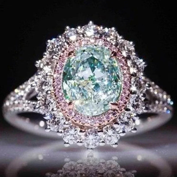 Luxurious Silver Color Inlaid Pink Zircon Multicolour Stones Ring