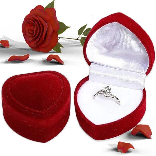 Romantic Wedding Rings Box Red Velvet Heart Shape Jewelry Boxes